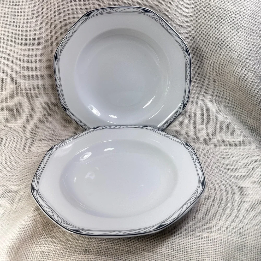 Studio Nova Synthesis Y0031 Rimmed Soup Bowls Set of 2 Octagonal White Black 9